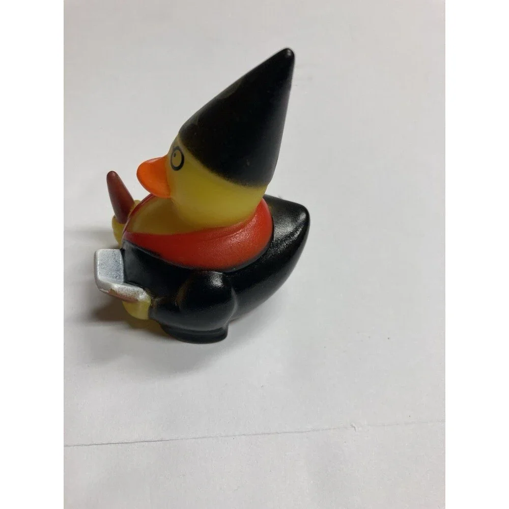 Wizard Duck Figurine Plastic Fantasy w/ Glasses Wand Book Black Hat Moon Stars